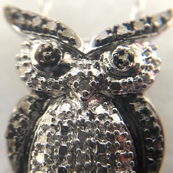 Sterling Silver 925 Black White Owl Single Diamond Pendant Necklace 18" Chain - Picture 13 of 16